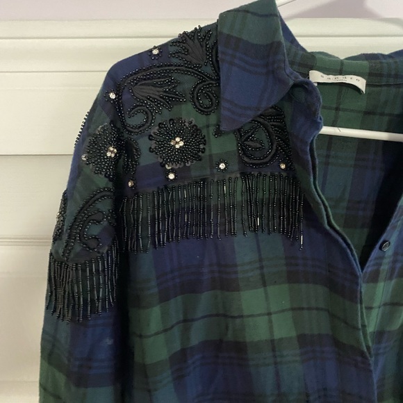 Sandro Designer Top jeweled beaded flannel shirt - Picture 2 of 5